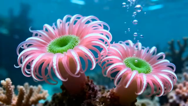  海底粉色海葵绽放605#横屏 	 