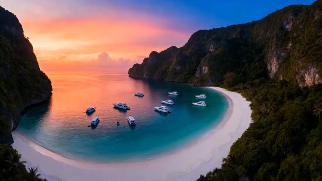  海岛日落航拍美景598#横屏 	 