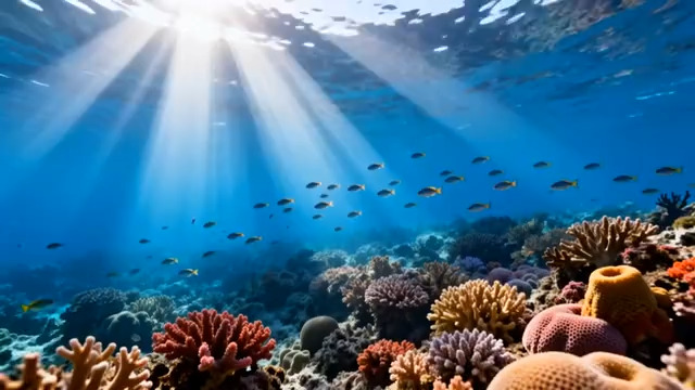  海底珊瑚群与鱼群共舞613#横屏 	 