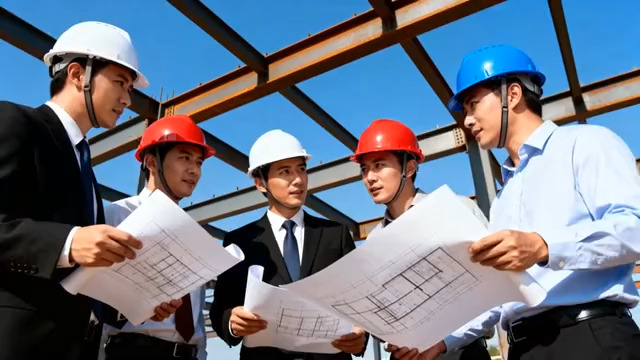  工程师团队讨论施工图纸494#横屏 	 -