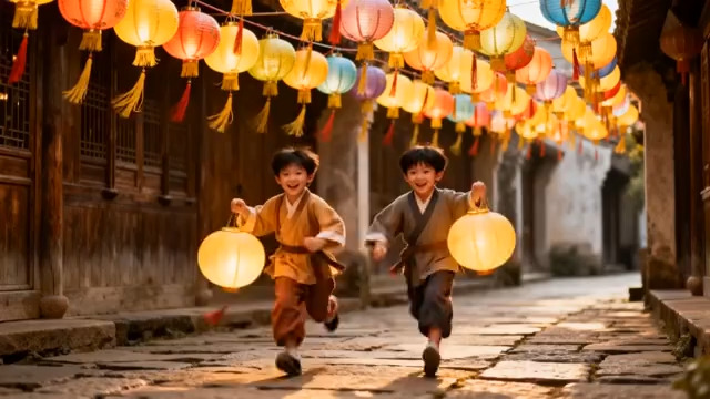  古巷灯笼少年奔跑557#横屏 	 