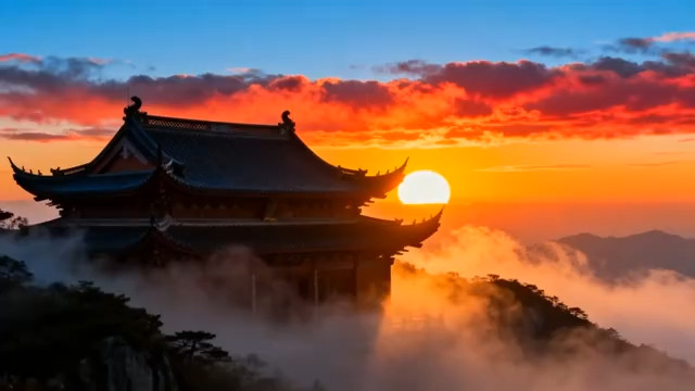  古寺日出云海景观553#横屏 	 