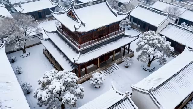  古风雪景中式建筑群542#横屏 	 