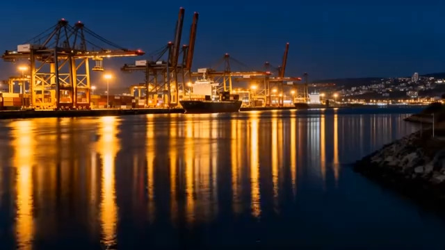  港口夜景延时摄影458#横屏 	 