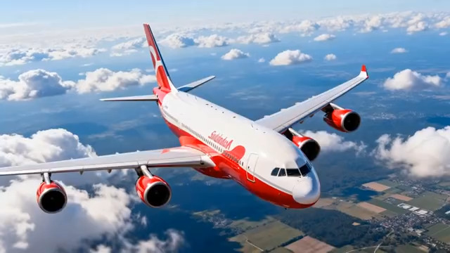  高空飞行的红白客机462#横屏 	 