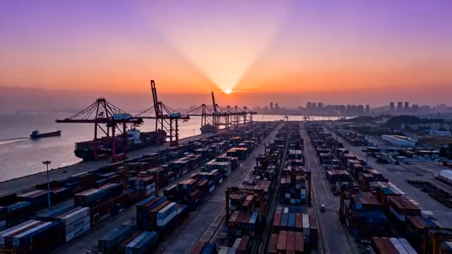  港口日落延时摄影455#横屏 	 