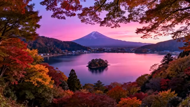  富士山秋季湖景风光438#横屏 	 