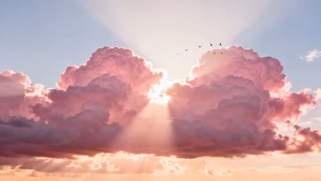  粉色云彩与阳光射线412#横屏 	 