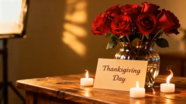  感恩节烛光玫瑰花束440#横屏 	 -