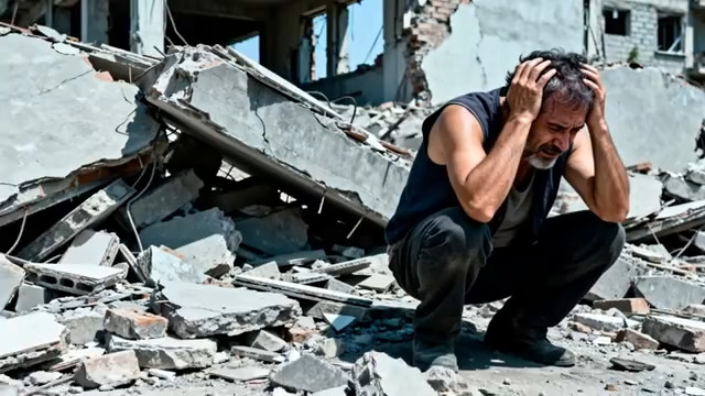  废墟中的绝望男子395#横屏 	 -