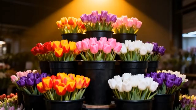  多彩郁金香花束展示363#横屏 	 