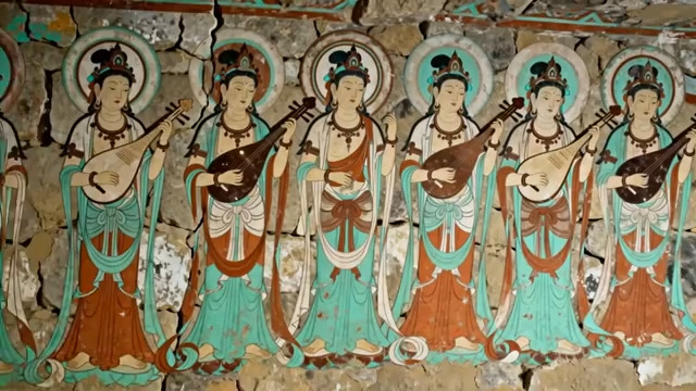  敦煌壁画飞天琵琶乐伎353#横屏 	 