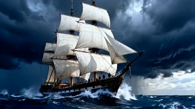  帆船破浪前行368#横屏 	 