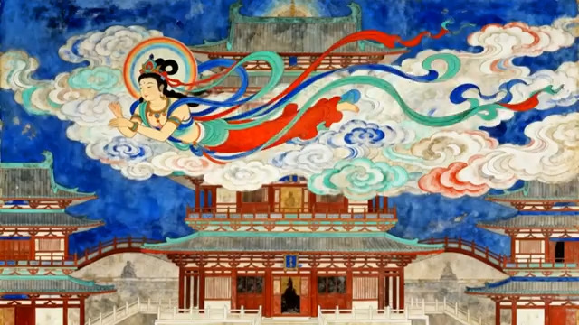  敦煌飞天仙女壁画901356#横屏 	 