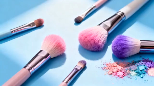  多彩化妆刷与散落亮片360#横屏 	 