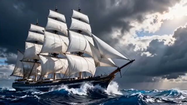  帆船在风浪中航行372#横屏 	 