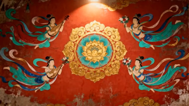  敦煌飞天壁画特写354#横屏 	 