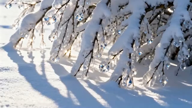  冬日雪枝冰晶特写337#横屏 	 