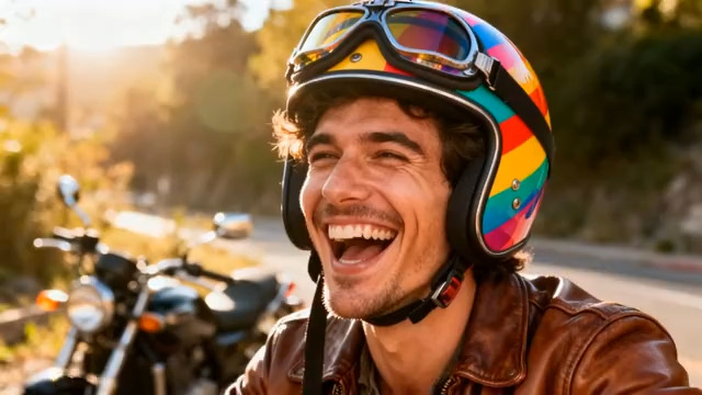  戴彩色头盔的快乐男人300#横屏 	 -