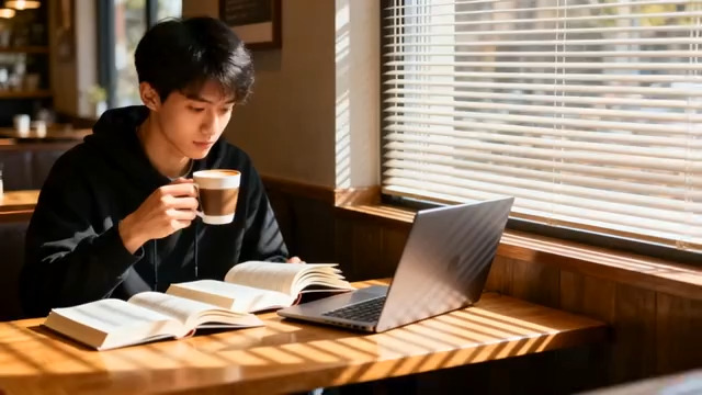  窗边青年学习办公场景271#横屏 	 