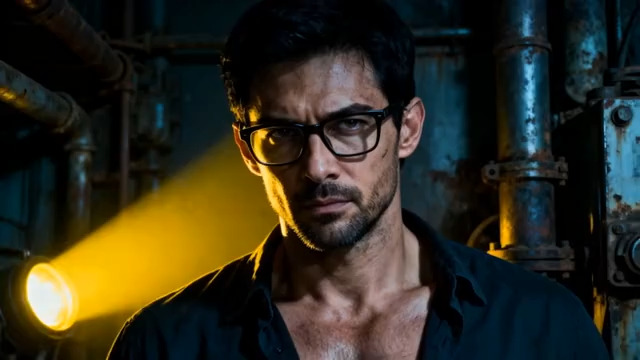  戴眼镜的沉思男性302#横屏 	 -