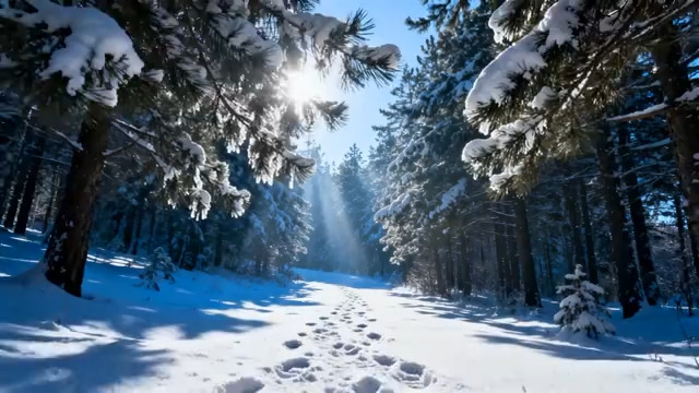  冬日雪林阳光小路335#横屏 	 -