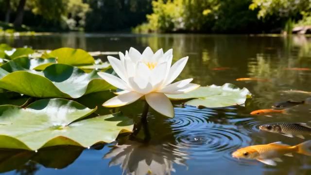  池塘白莲花与游动金鱼242#横屏 	 