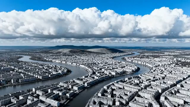  城市鸟瞰蜿蜒河流全景196#横屏 	 