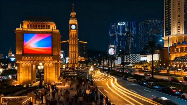  城市夜景钟楼车流延时225#横屏 	 