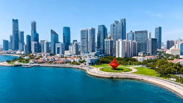  城市滨海天际线航拍176#横屏 	 