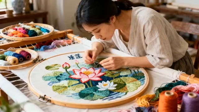  传统刺绣工艺制作过程251#横屏 	 