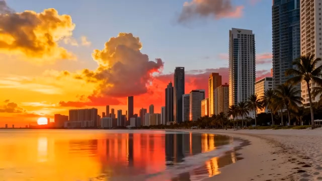  城市日落海滩延时206#横屏 	 