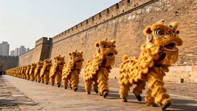  城墙下的金色舞狮表演175#横屏 	 -