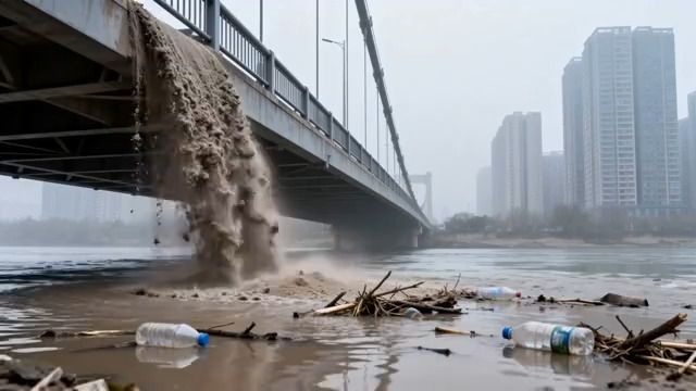  城市桥梁泄洪实拍199#横屏 	 