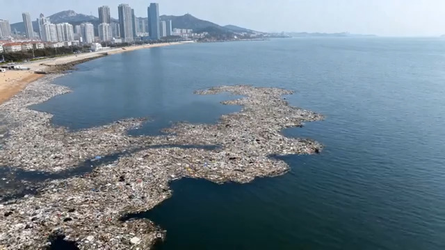  城市海边垃圾污染航拍184#横屏 	 