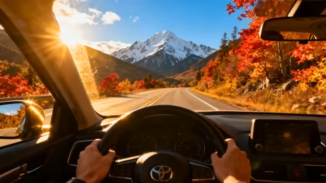  车内视角自驾雪山公路143#横屏 	 -