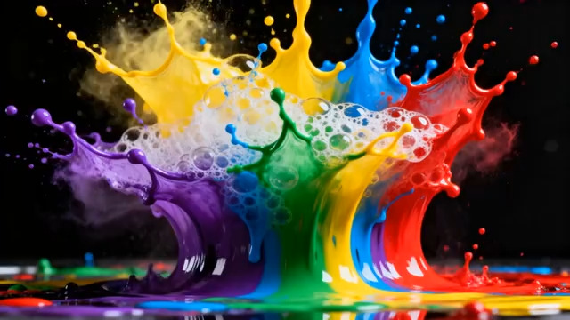  彩虹色液体飞溅特效83#横屏 	 