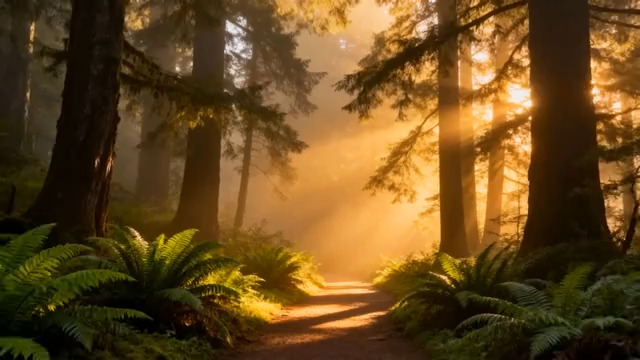  晨光森林阳光光束148#横屏 	 