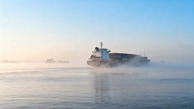  晨雾中远航的货轮158#横屏 	 -