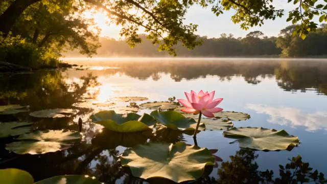  晨曦荷塘荷花绽放161#横屏 	 
