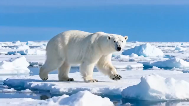  北极熊冰川行走特写65#横屏 	 