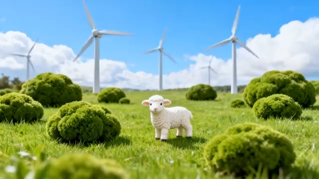  草原羊群与风力发电机130#横屏 	 