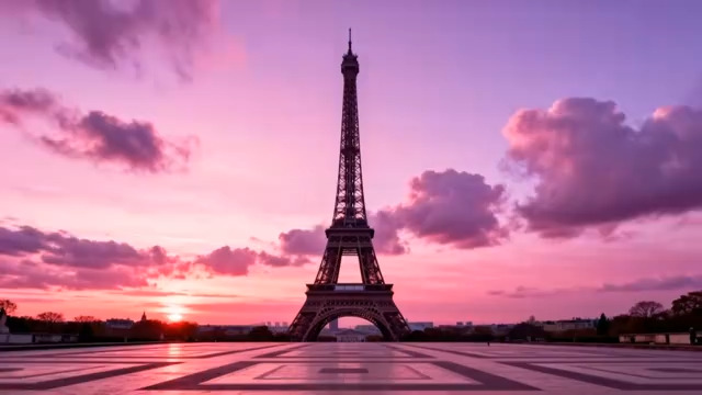  巴黎铁塔日落延时46#横屏 	 