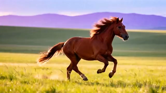  草原奔马夕阳剪影106#横屏 	 