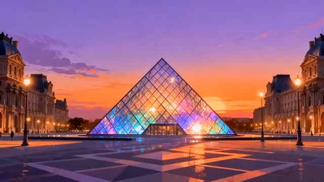  巴黎卢浮宫玻璃金字塔夜景37#横屏 	 