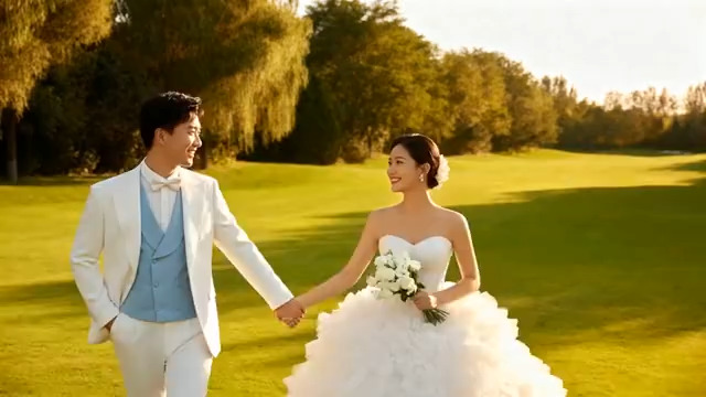  草坪婚礼新人牵手漫步104#横屏 	 