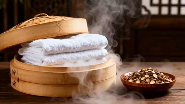  蒸笼热毛巾与中药材特写3150#横屏 	 