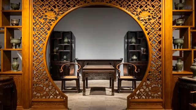  中式雕花圆门书房3208#横屏 	 