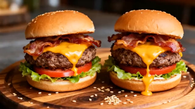  芝士流心培根汉堡特写3160#横屏 	 