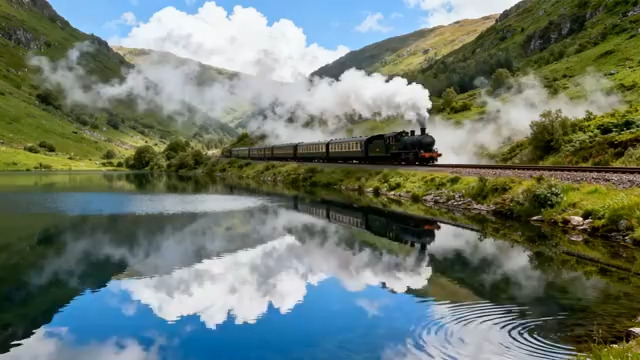  蒸汽火车山水倒影3155#横屏 	 